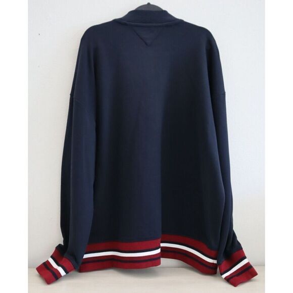 Tommy Hilfiger 78JA983-410 Men Sz XL Navy Bold Global Stripe 1/2 Zip Pullover - Picture 2 of 10